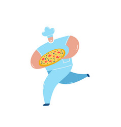 Chef Carrying Pizza Running Flat