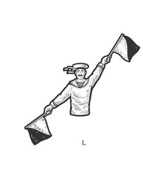 Flag Semaphore Letter L Sketch