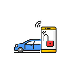 Car Key In Smartphone Smart Lock Application Icon