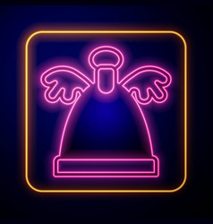 Glowing Neon Angel Icon Isolated On Black