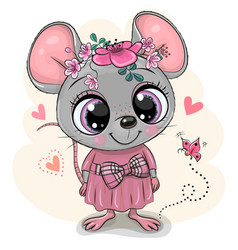 Greeting card cartoon mouse with flowers Vector Image