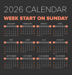 Simple 2026 year calendar Royalty Free Vector Image
