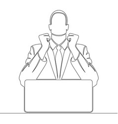 Continuous Line Drawn Happy Businessman At Laptop