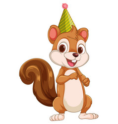 Cartoon Squirrel In A Festive Party Hat Smiling