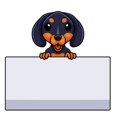 Cute Dashund Dog Cartoon Holding Blank Sign