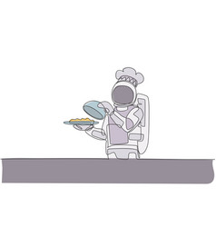 Single Continuous Line Drawing Astronaut Chef