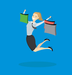 Happy Jumping Woman With Shopping Bags