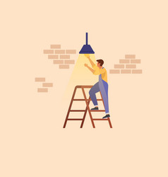 Business Flat Drawing Worker Electrician Standing