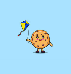 Cute Cartoon Biscuits Character Playing Kite