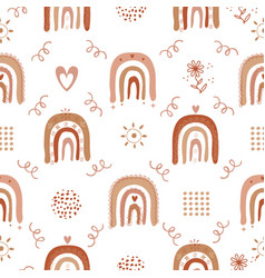 Cute Rainbow Seamless Pattern In Boho Style