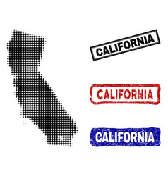 California Map In Halftone Dot Style With Grunge