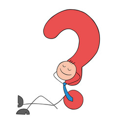 Stickman Businessman Leaning On Question Mark