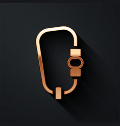 Gold Carabiner Icon Isolated On Black Background