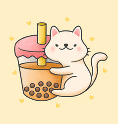 Cute Cat Hug Bubble Milk Tea Fresh Drink Cartoon