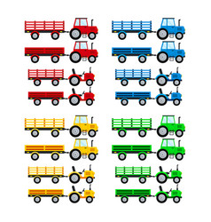 Farm Tractor With Open Trailer Icon Set Isolatet