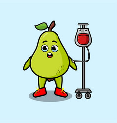 Cute Cartoon Pear Fruit Having Blood Transfusion