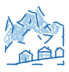 Ski Resort Village Doodle Icon Hand Drawn