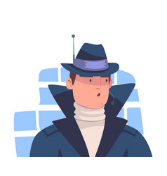 Man Spy Character In Black Coat And Hat