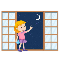 Little Girl Pointing Finger To The Moon