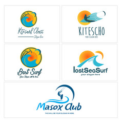 Set Of Kiteboarding Sport Sea Beach Logo Design