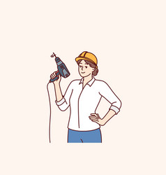 Woman With Electric Drill And Hardhat