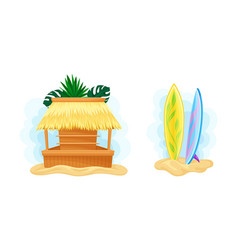 Hawaii Symbols Set Tiki Bar And Surfboards