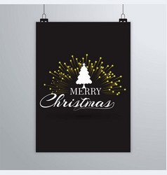 Dark Merry Christmas Poster With Tree Fireworks