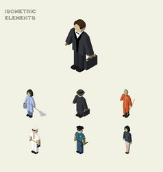 Isometric People Set Of Cleaner Housemaid