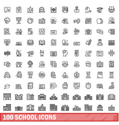 100 School Icons Set Outline Style