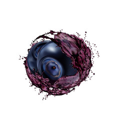 Blueberry Fruit With Juice Splash 3d Swirl