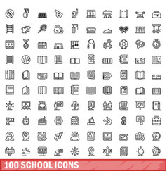 100 School Icons Set Outline Style