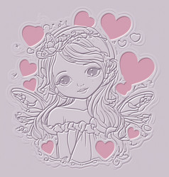 Textured 3d Lovely Little Fairy Girl Lines