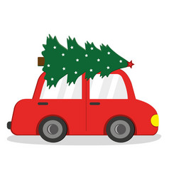 Red Car With Christmas Tree Color Isolated