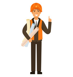 Construction Engineer In Hard Hat Smiling Cartoon