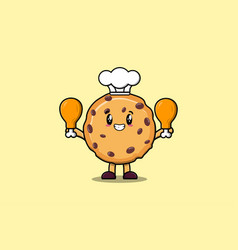 Cute Cartoon Biscuits Chef Hold Two Chicken Thigh