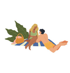 Man And Woman Laying On Beach Picnic Couple