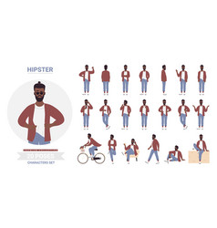 African American Black Hipster Man Poses Set