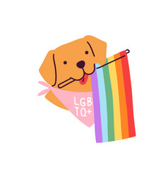 Cute Dog Holding Rainbow Flag For Lgbt Pride Month