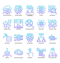 Neural Network Icon Set In Line Style