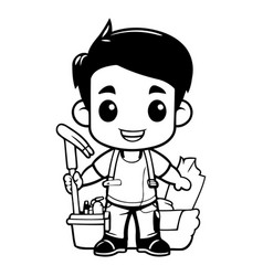 Cute Cartoon Handyman With Tools Cleaning Concept