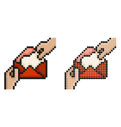 Pixel Icon Hands Hold Envelope With Heart Shaped