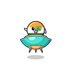 India Flag Cartoon Riding A Future Spaceship