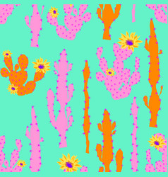 Seamless Pattern With Neon Cactus And Flower Cute