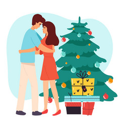 Happy Couple Lovers Hug Celebrate Christmas