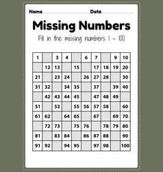 Number Worksheets Missing Numbers 1 To 100