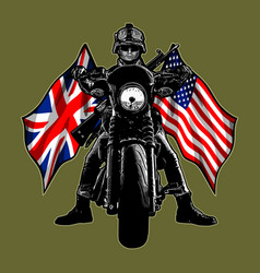 Army Biker And British American Flag