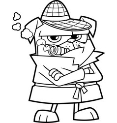 Outlined Cute Detective Pug Dog Cartoon Character