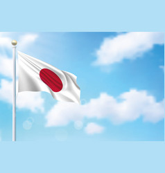 Waving Flag Of Japan On Sky Background Template