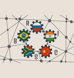 Brics Union Members National Flags On Gears