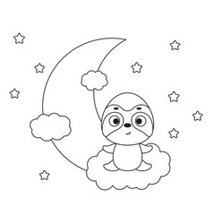 Coloring Page Cute Little Sloth Sitting On Cloud